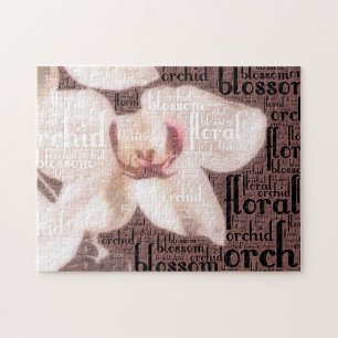 Puzzle Typographie florale Embedded White Orchid Photo