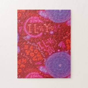 Puzzle Typographie rouge-rose de coeurs de Valentine je