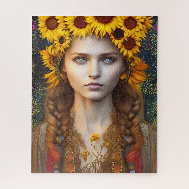 Puzzle Ukrainienne fille d'amulettes et de tournesols (Vertical)