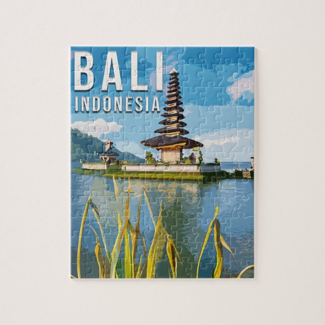 Puzzle Ulun Danu Beratan Temple Indonésie Aquarelle (Vertical)