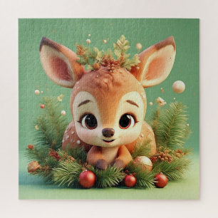 Puzzle Un adorable cerf de caricature dans un Noël festif
