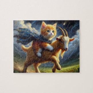 Puzzle Un adorable chaton à gingembre chevauchant une chè