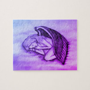 Puzzle Un Ange endormi sur les cieux nuages en rose