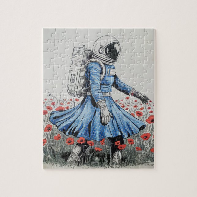 Puzzle un astronaute en robe bleue se promenant dans des  (Vertical)