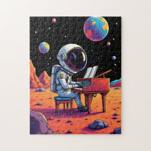Puzzle Un astronaute joue à Piano Moon Cartoon Space