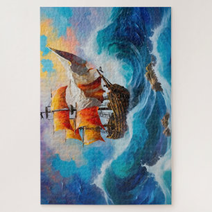 Puzzle Un bateau pirate dans une vague d'eau
