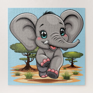 Puzzle Un bébé éléphant qui sonne heureux dans la savane