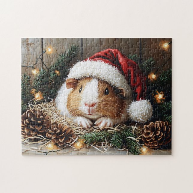 Puzzle Un cochon de Guinée porte un chapeau de Père Noël (Horizontal)