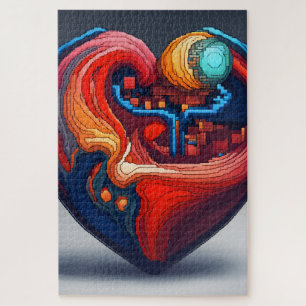 Puzzle Un coeur vibrant en pixel art