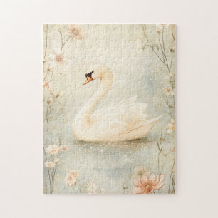 Puzzle Un cygne géant avec des fleurs Illustration