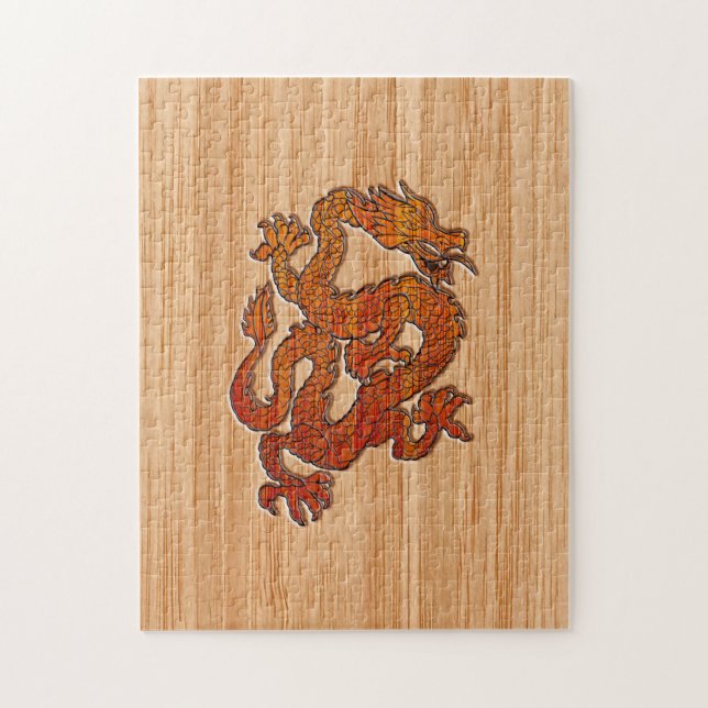 Puzzle Un dragon rouge sur Bambou comme (Vertical)