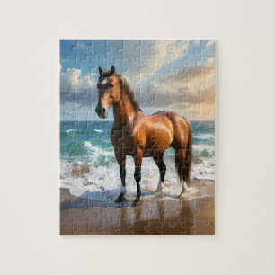 Puzzle Un Étonnant Cheval Brown Sur La Plage,