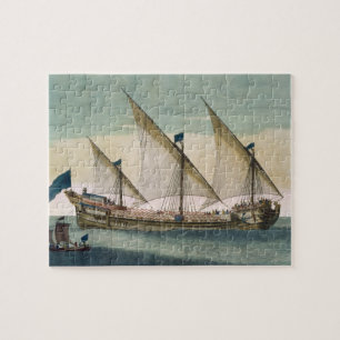 Puzzle Un Galleass trois-mâté en cours par la voile,