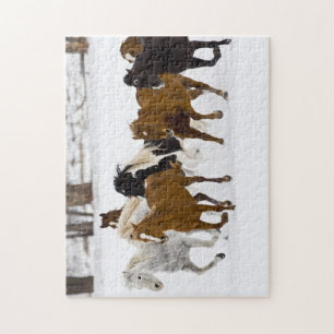 Puzzle Un hiver pittoresque de chevaux en course