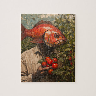 Puzzle Un homme avec du poisson pour une tête dans un jar