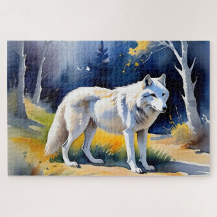 Puzzle Un loup dans une aquarelle de forêt