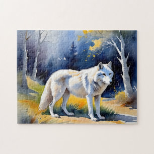 Puzzle Un loup dans une aquarelle de forêt