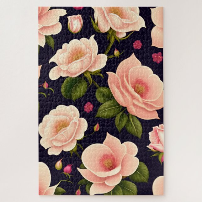 Puzzle Un motif sans soudure avec des roses roses sur un  (Vertical)