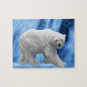 Puzzle Un ours blanc à la cascade congelée