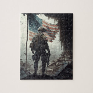 Puzzle Un Soldat Patriote Américain Garde Le Drapeau