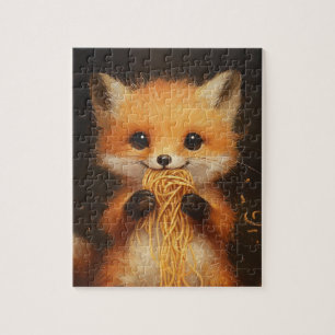 Puzzle Un super mignon bébé renard rouge mangeant spaghet