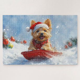Puzzle Un Terrier australien à la luge, qu'il neige Noël