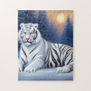 Puzzle Un tigre blanc assis dans la neige