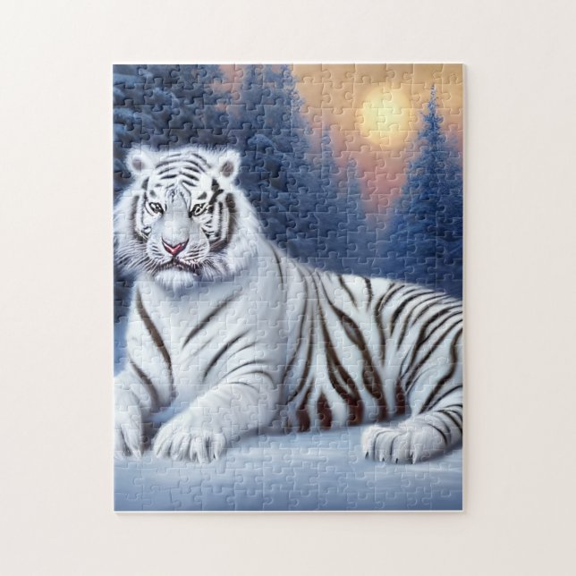 Puzzle Un tigre blanc assis dans la neige (Vertical)