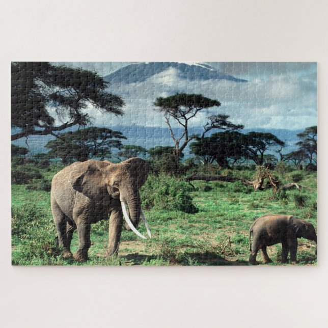 Puzzle Un troupeau d'éléphants dans un champ africain (Horizontal)
