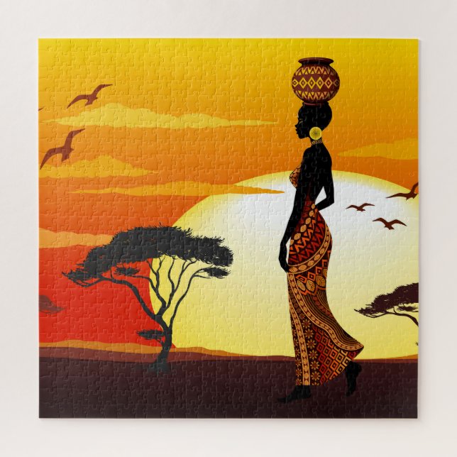 Puzzle Une belle femme africaine Silhouette sur les solei (Vertical)