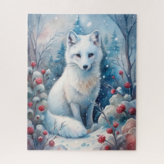 Puzzle Une belle Renard blanche en hiver (Vertical)