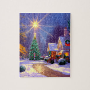 Puzzle Une étoile de Noël brille au-dessus d'un arbre de 