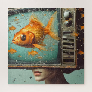 Puzzle Une femelle poisson rouge TV Head Retro Toute l'oc