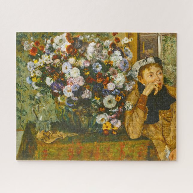 Puzzle Une femme assise à côté d'un vase de fleurs Degas  (Horizontal)