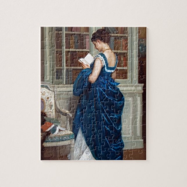 Puzzle Une femme en bleu, lisant un livre (Vertical)