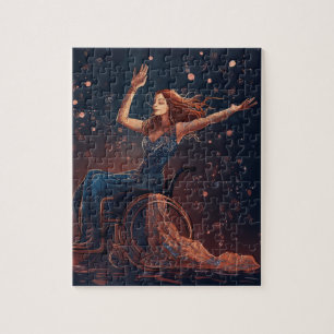 Puzzle Une femme en fauteuil roulant danse joyeusement