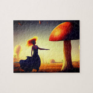 Puzzle Une femme et un immense champignon