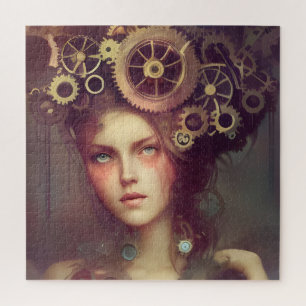 Puzzle Une femme imaginaire avec des engrenages de steamp