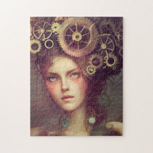 Puzzle Une femme imaginaire avec des engrenages de steamp