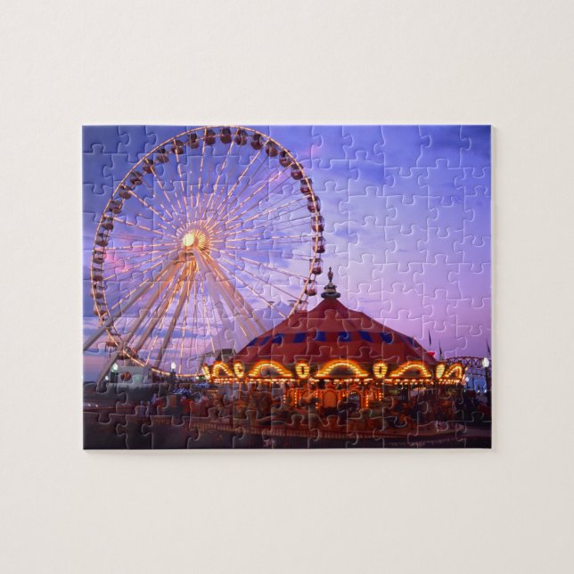 Puzzle Une grande roue et un carrousel au Navy Pier de (Horizontal)