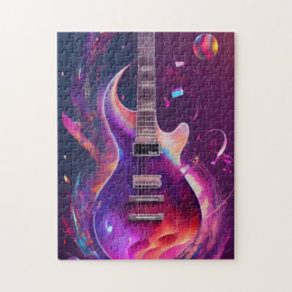 Puzzle Une guitare électrique avec des notes musicales qu