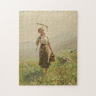 Puzzle Une jeune femme dans la prairie par Hans Dahl