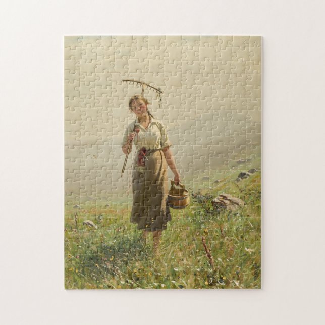 Puzzle Une jeune femme dans la prairie par Hans Dahl (Vertical)