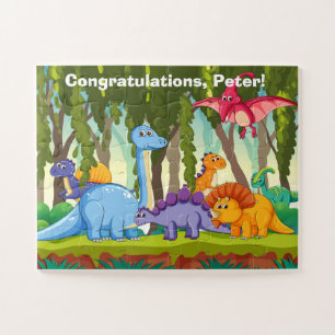 Puzzle Une jolie illustration de dinosaures dans une jung