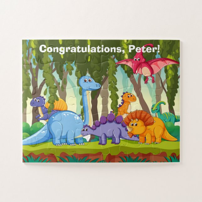 Puzzle Une jolie illustration de dinosaures dans une jung (Horizontal)