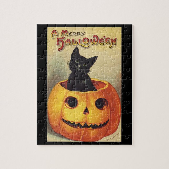 Puzzle Une joyeuse Halloween par Ellen Clapsaddle, Chat V (Vertical)