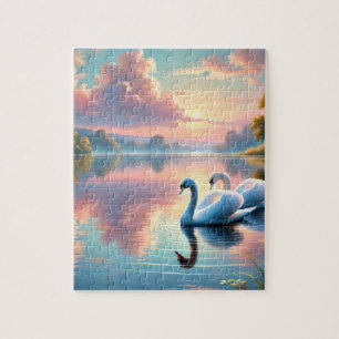Puzzle Une paire de cygnes glissant sur un lac serein