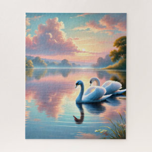Puzzle Une paire de cygnes glissant sur un lac serein