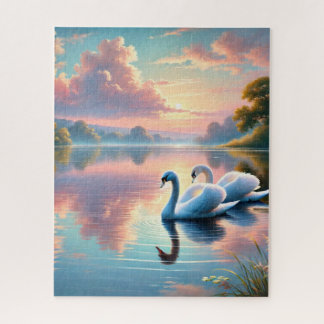 Puzzle Une paire de cygnes planant sur un lac serein
