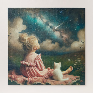 Puzzle Une petite fille regarde une étoile filante